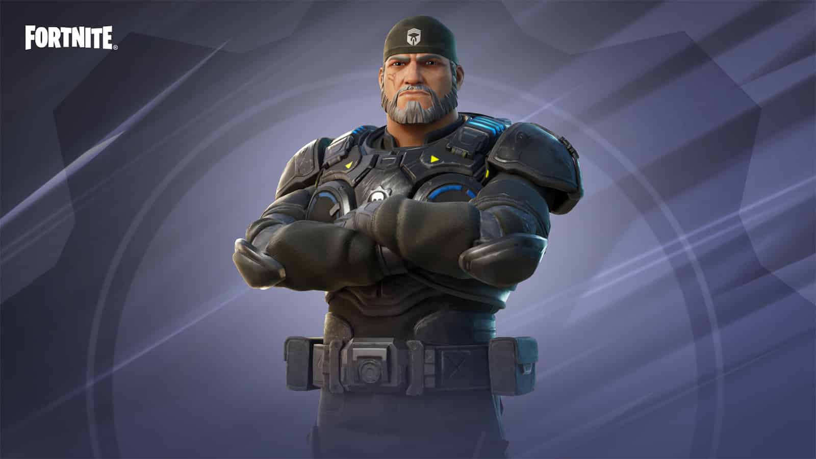 Gears of War star Marcus Fenix with a matte black style outfit in Fortnite