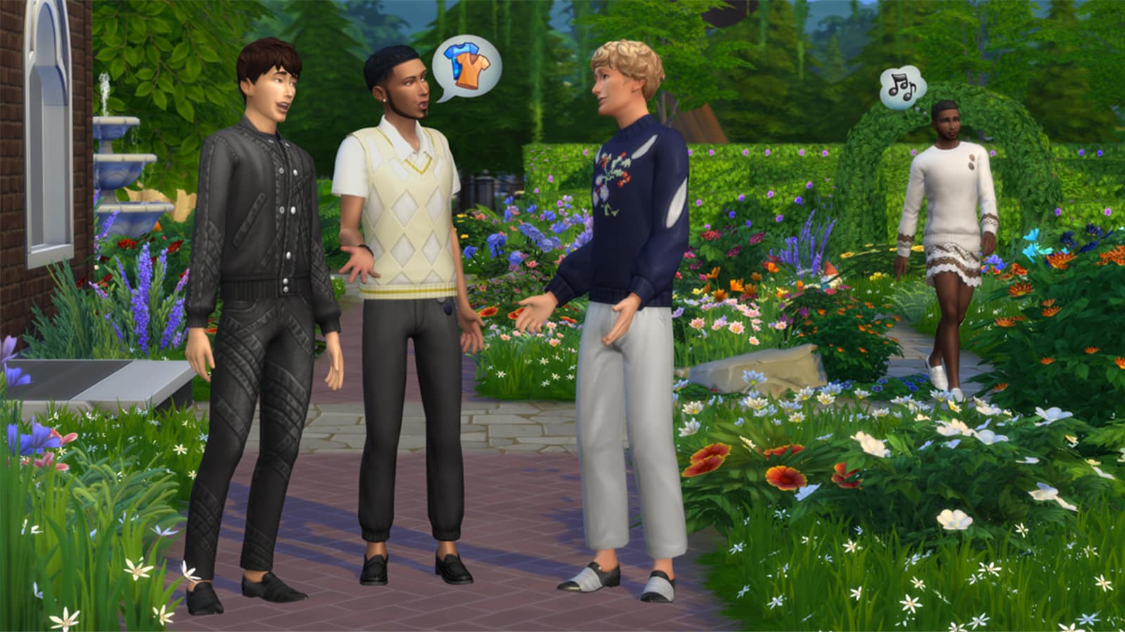Non-binary characters in The Sims 4 wearing gender-neutral clothing
