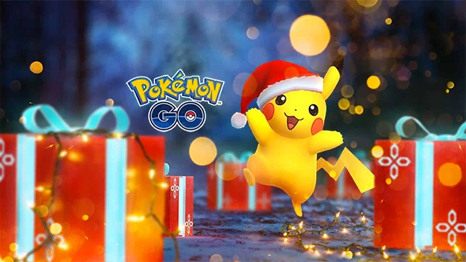 Pikachu wearing a Holidays Hat in Pokemon Go