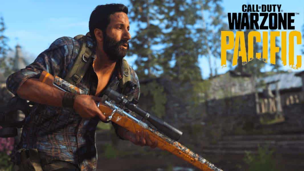 Kar98k being used in Modern Warfare with Warzone Pacific logo