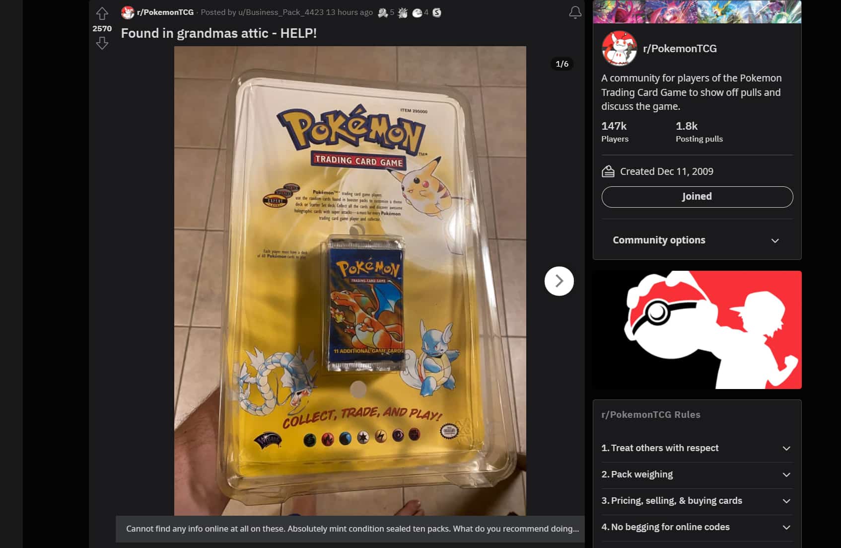 Reddit user Business_Pack_4423 discovers rare Pokemon cards in Grandmas Attic screenshot