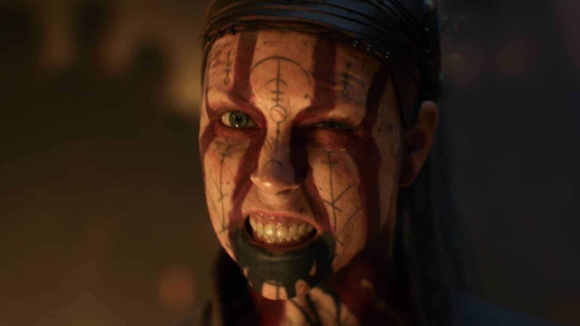 senua pulling an angry face in hellblade