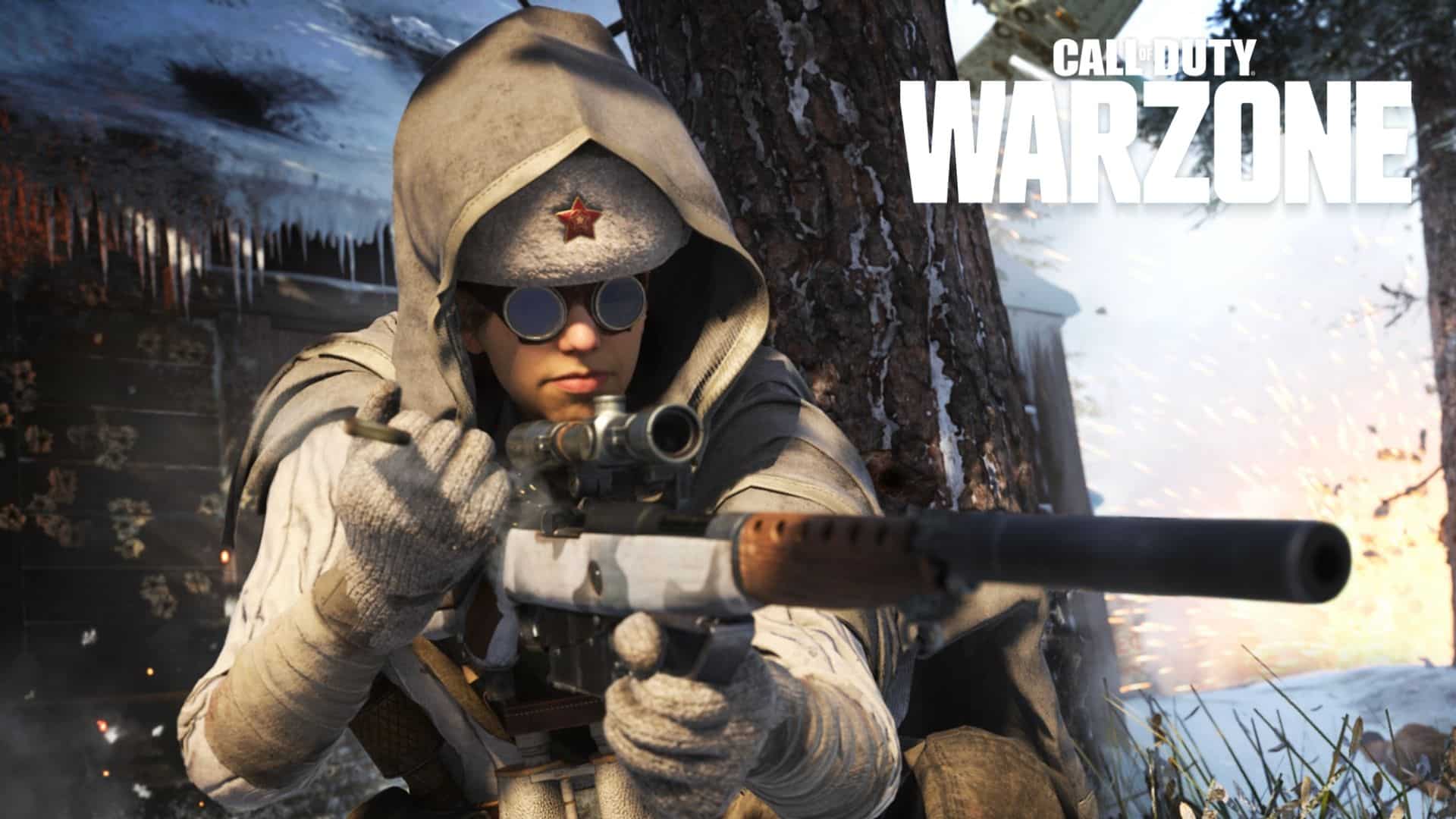 Cod Vanguard character covered in snow holding rifle