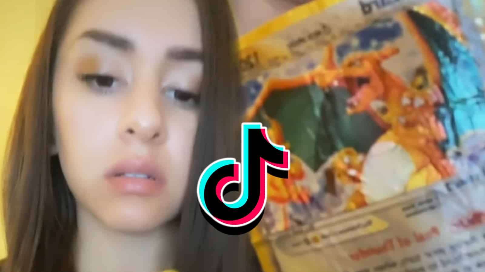 TikTok creator Ivy R next to destroyed Pokemon Card
