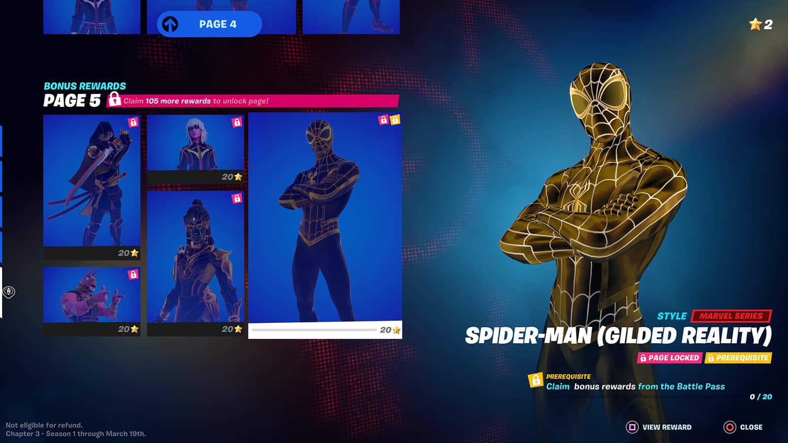 The Gilded Reality Super Styles menu in Fortnite Chapter 3