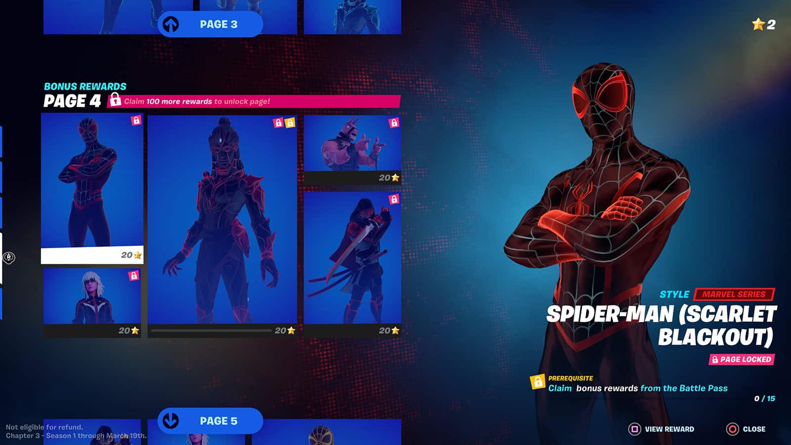 The Scarlet Blackout Super Styles menu in Fortnite Chapter 3