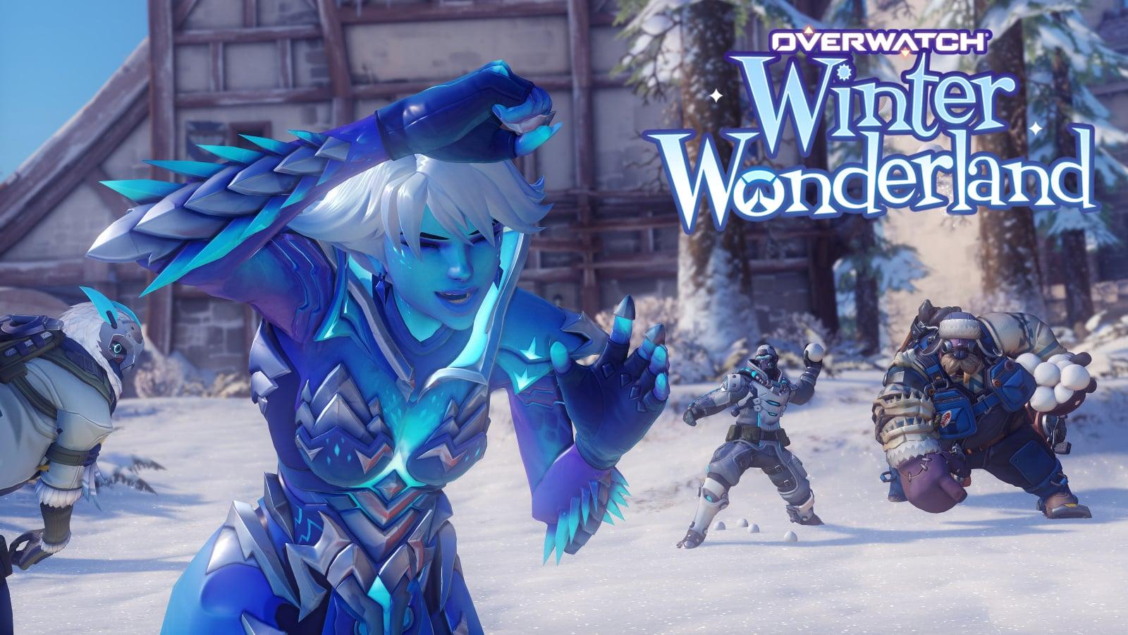 overwatch rime sombra being hit with snowballs by roadhog and ana during winter wonderland christmas event