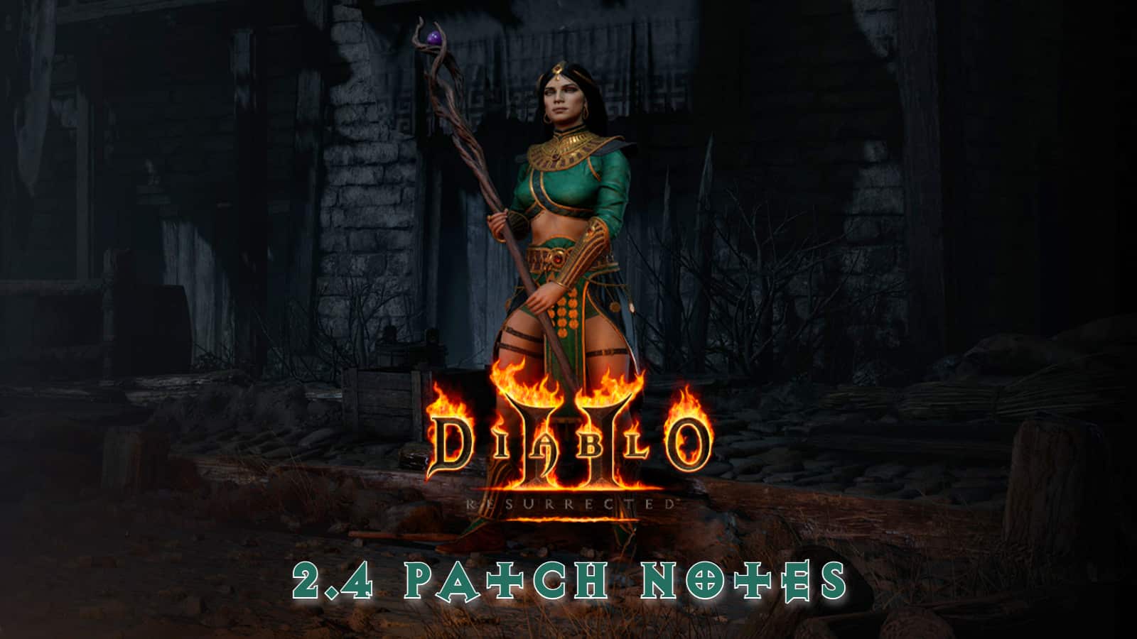 diablo 2 resurrected 2.4 patch notes artile sorceress stands in front of fire with staff