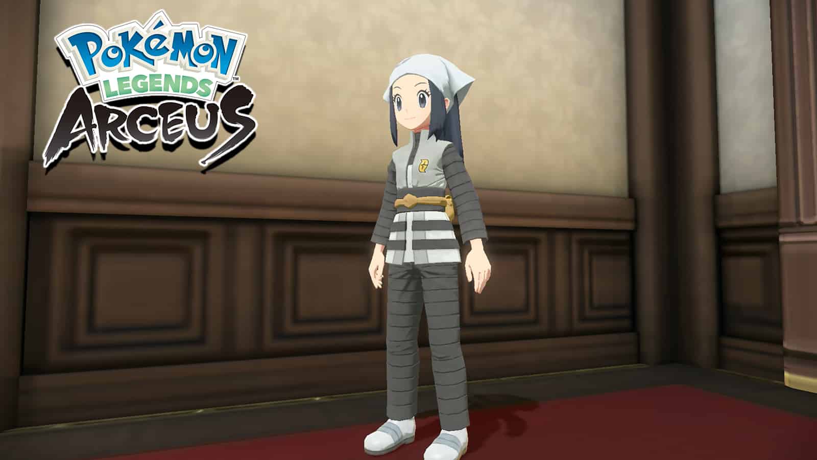 Pokemon Legends Arceus protagonist Dawn wearing Modern Team Galactic set screenshot