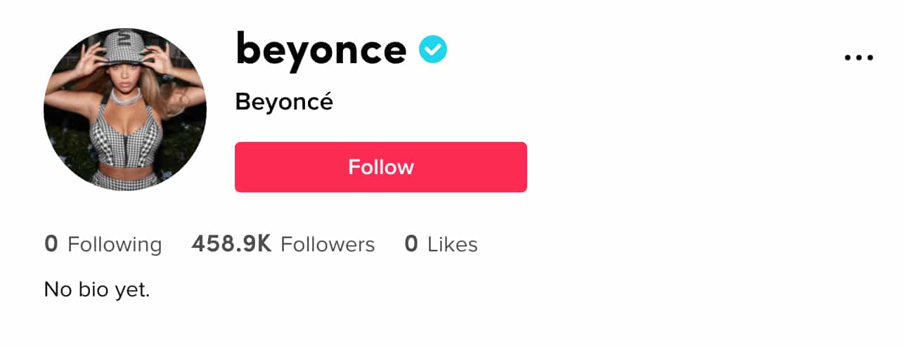 Beyoncé's TikTok profile