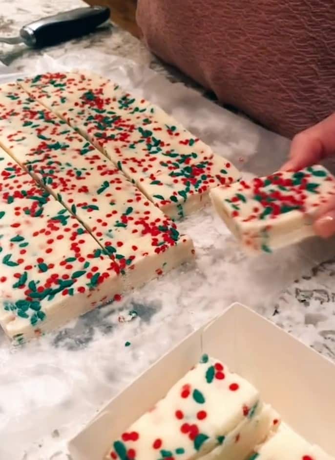 Christmas cookie fudge in a tray