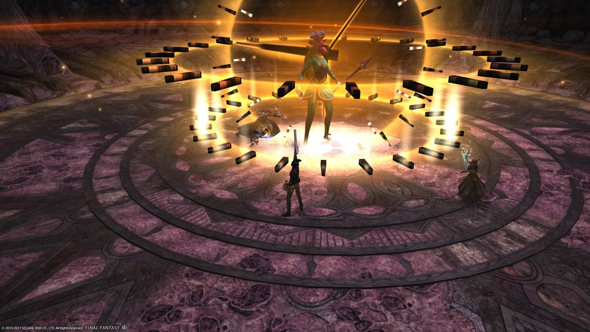 Final Fantasy 14 Endwalker screenshot showing a boss battle
