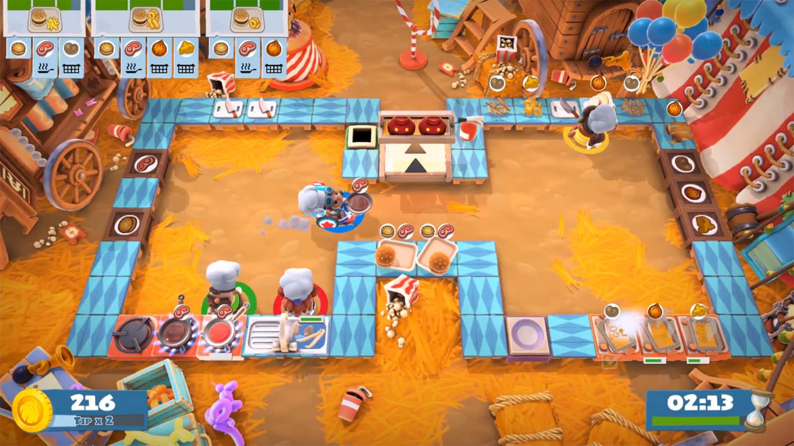 A screenshot from party game Overcooked 2 on Switch