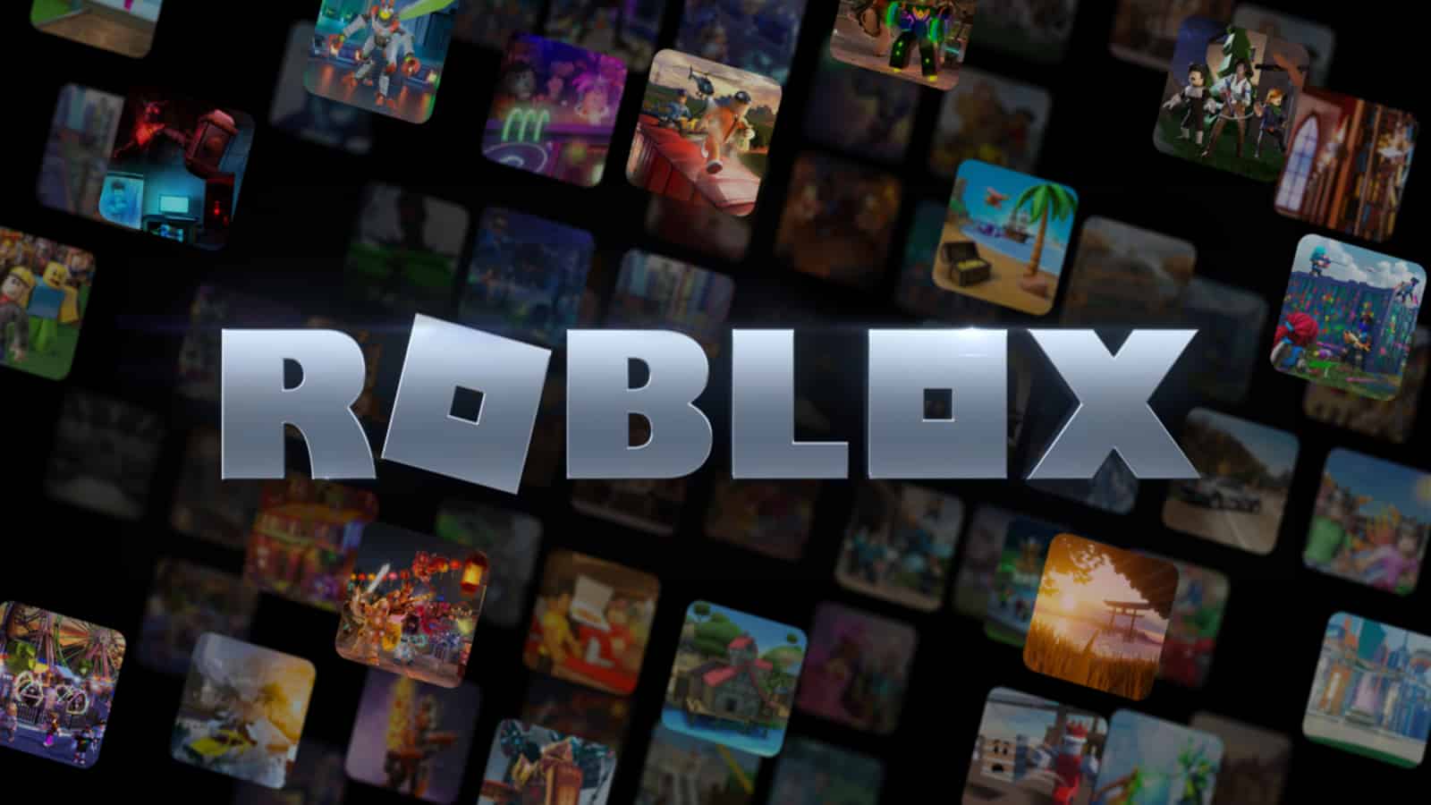 Roblox logo image showcasing many of the platform's most popular games