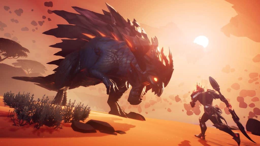 Dauntless screenshot showing a character fighting a Behemoth