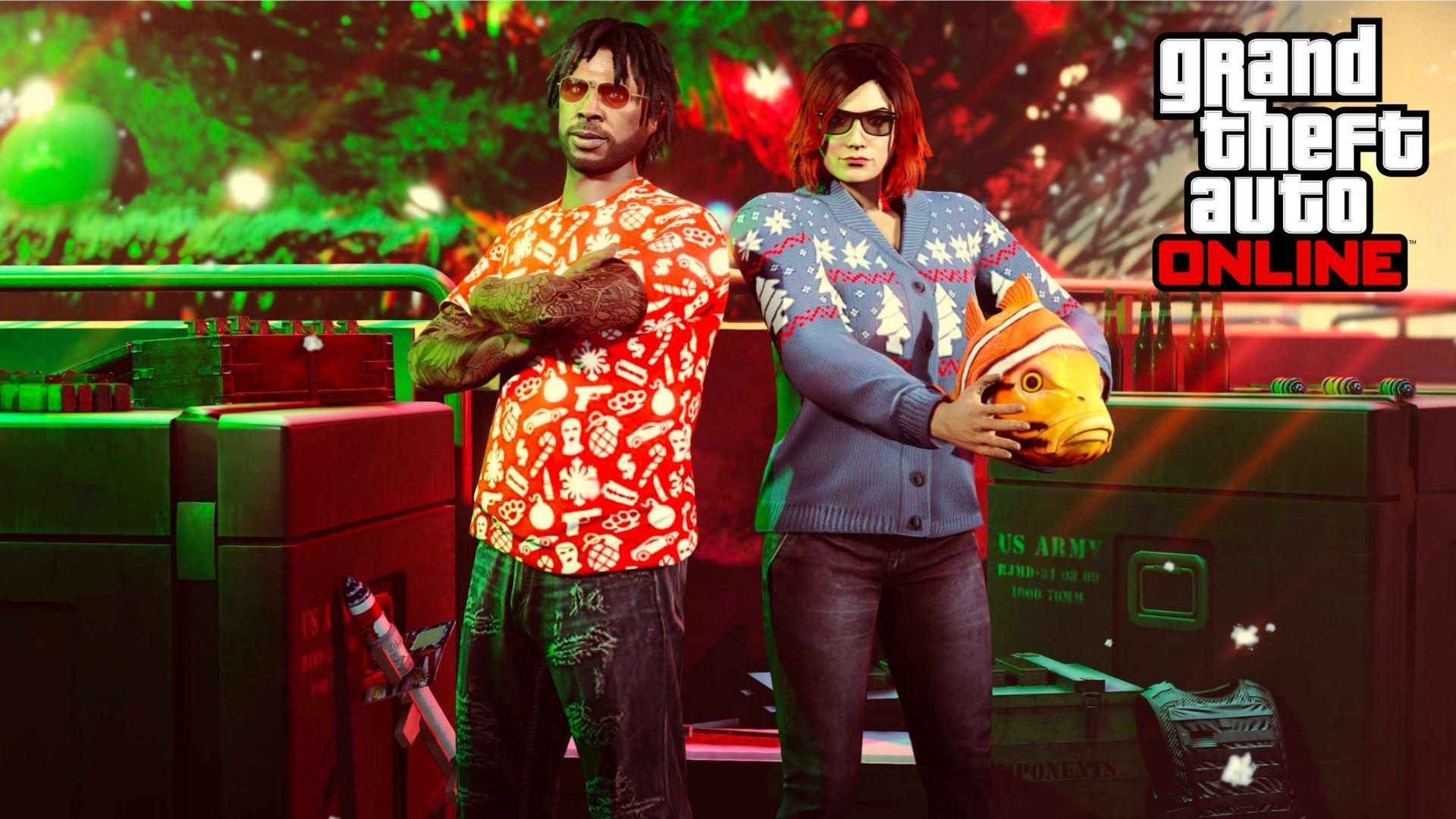 GTA online characters holding gifts and presents