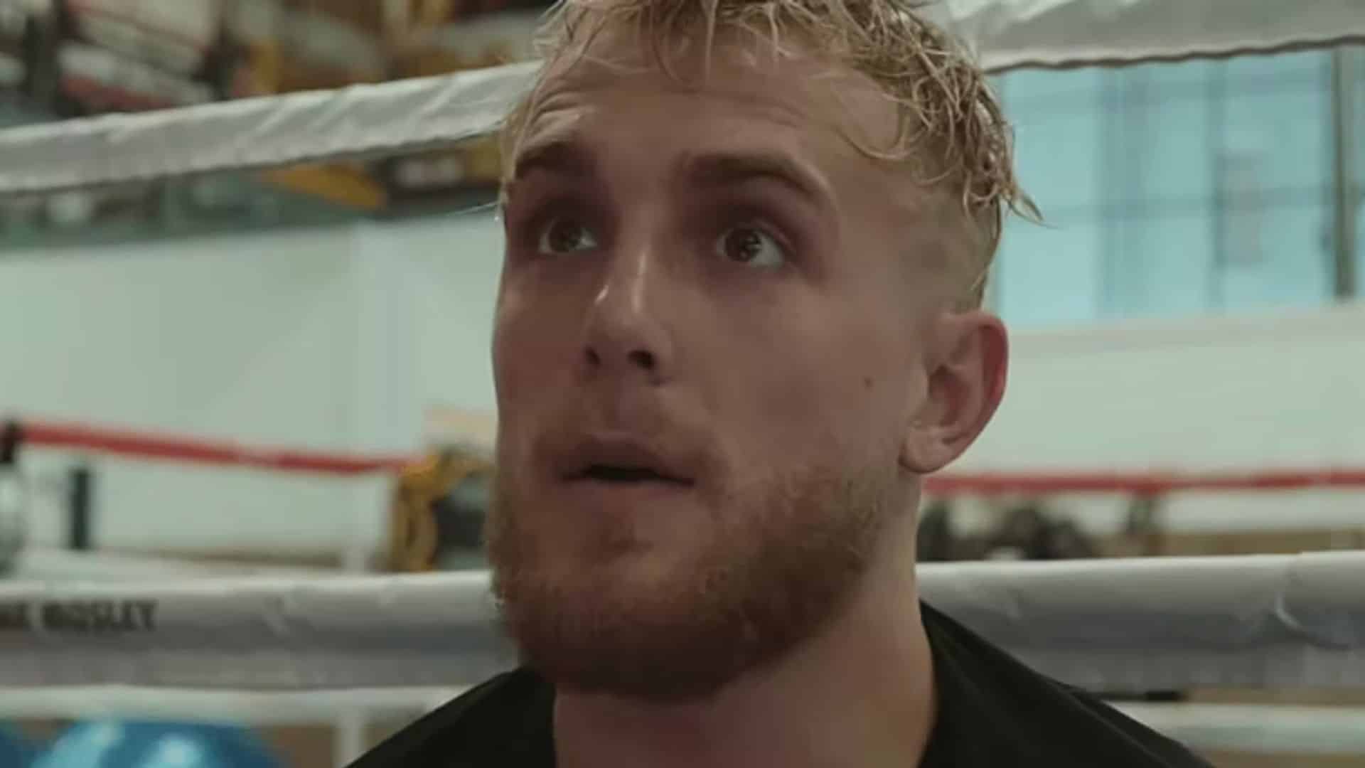 Jake Paul talking to camera in boxing ring