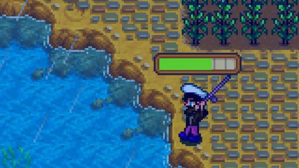 A player fishing by a river