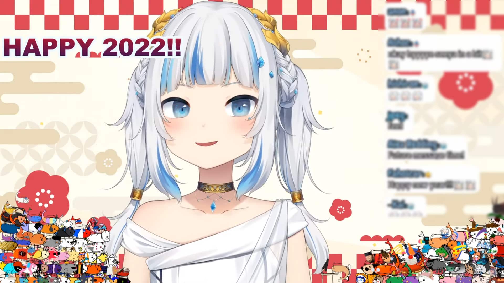 Hololive VTuber star Gawr Gura talking to chat on New year's stream 2022