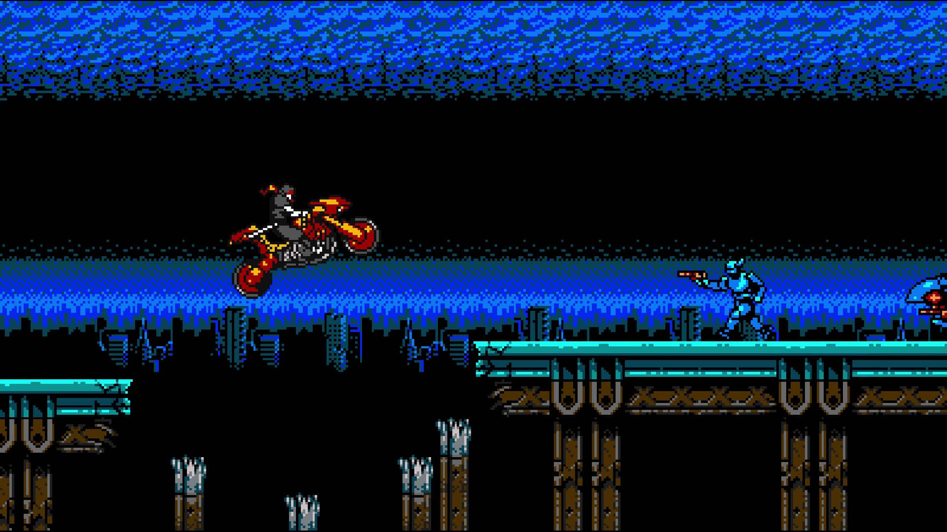 Cyber Shadow screenshot showing the player on a motorcycle