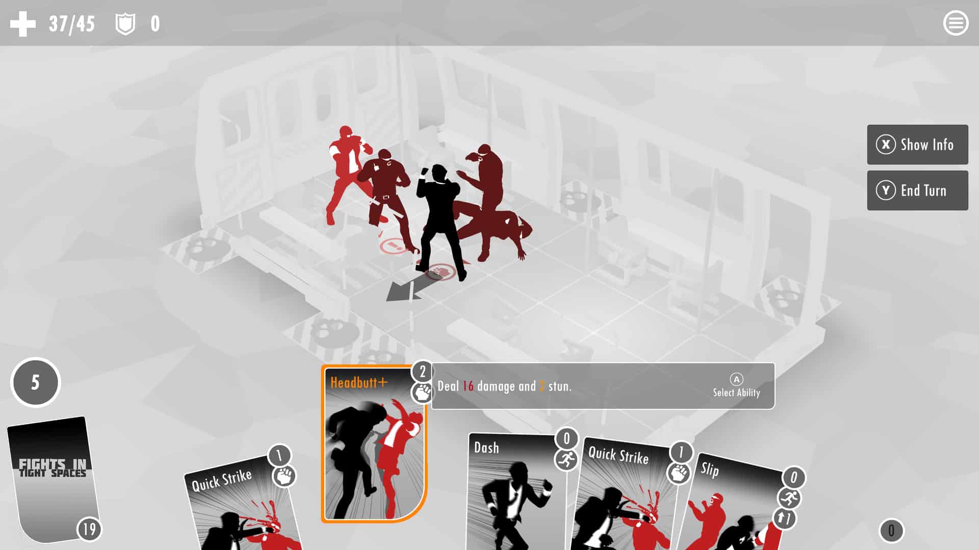 Fights In Tight Spaces screenshot showing combat on board a train