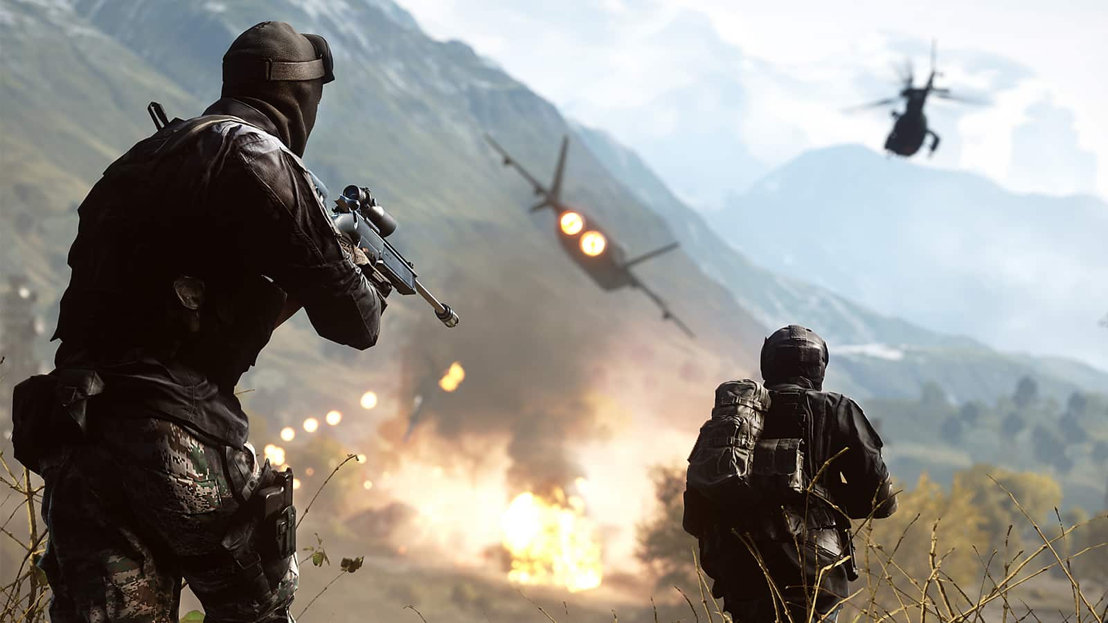 An image of a helicopter and players in Battlefield 4