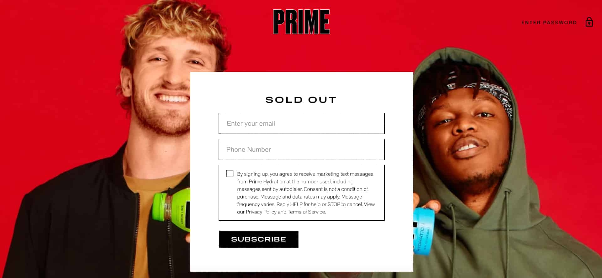 Prime Hydration sold out message