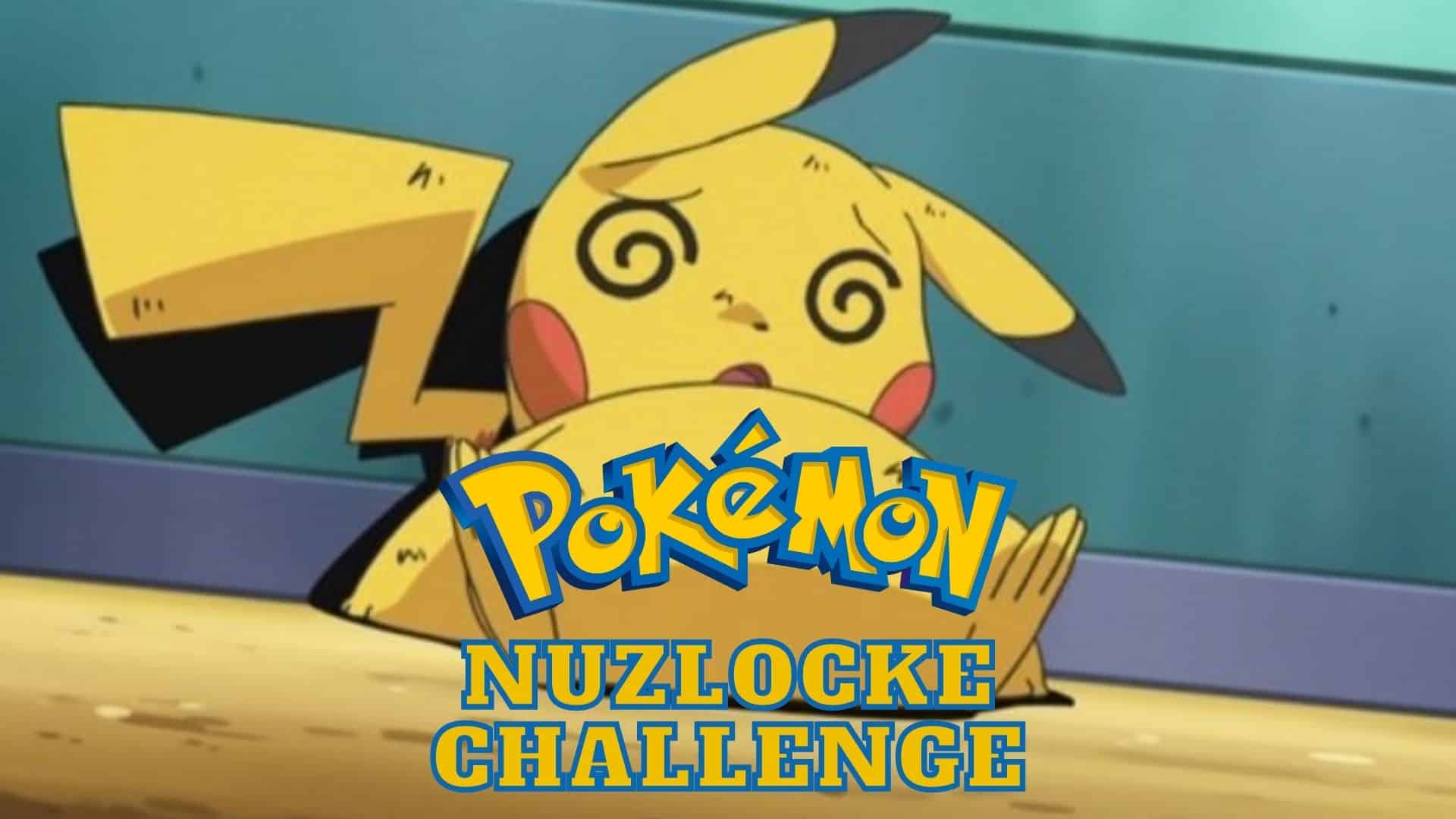 An image of fainted Pikachu with the words 'Pokemon Nuzlocke Challenge' over it