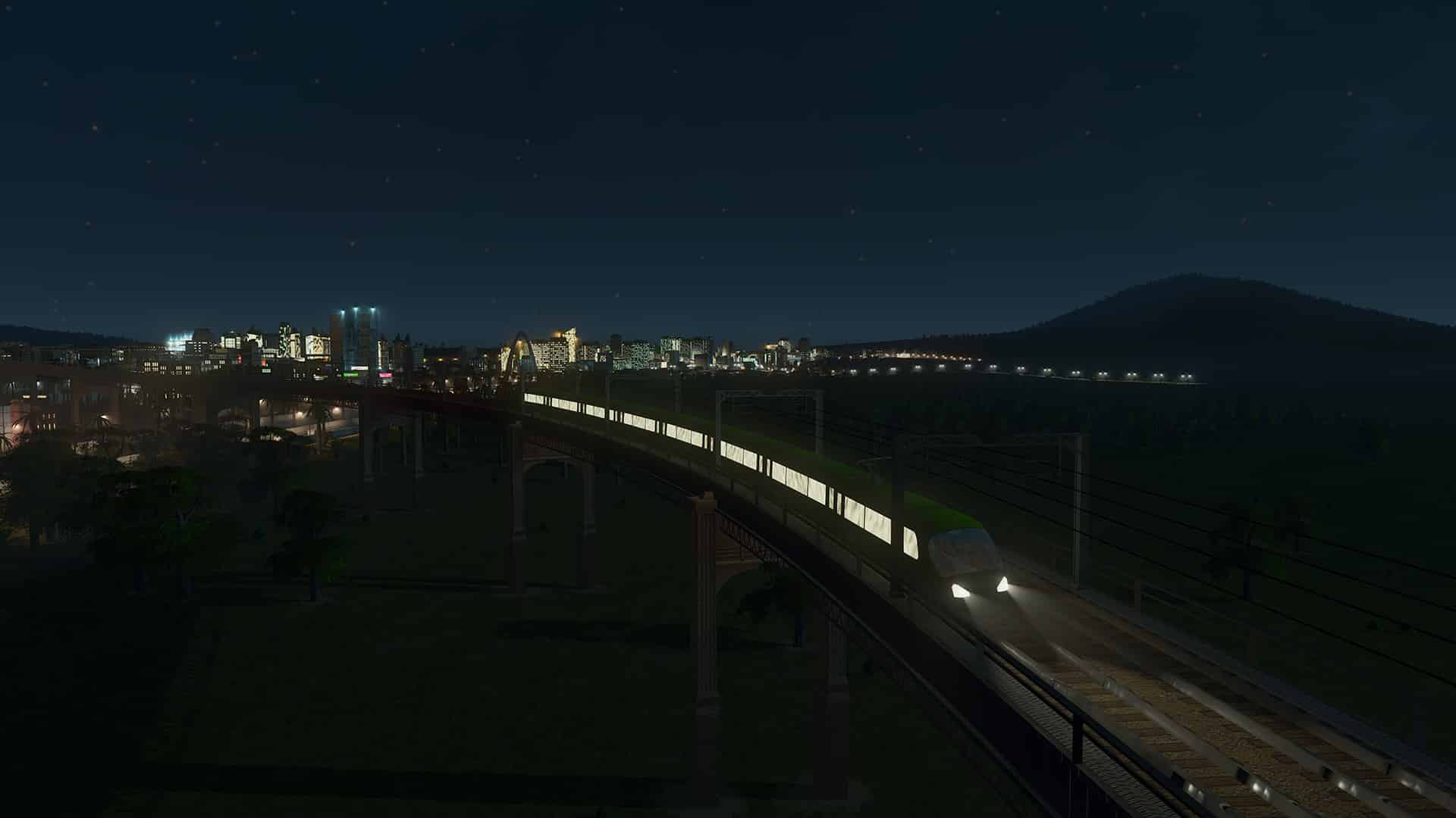 cities skyline city at night with monorail