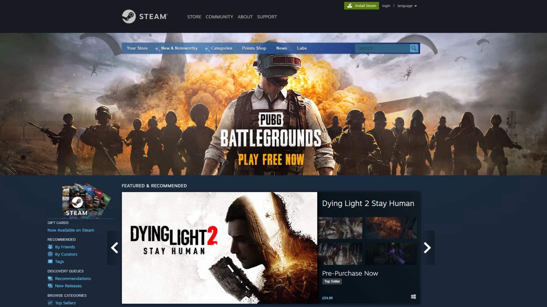 An image of Steam's home page, where players are able to refund a game