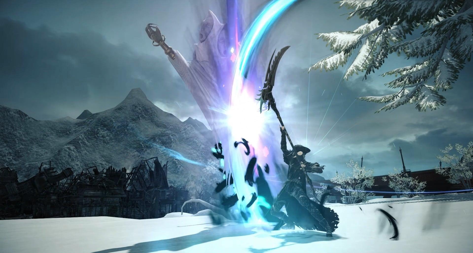 FFXIV screenshot showing a Reaper in combat