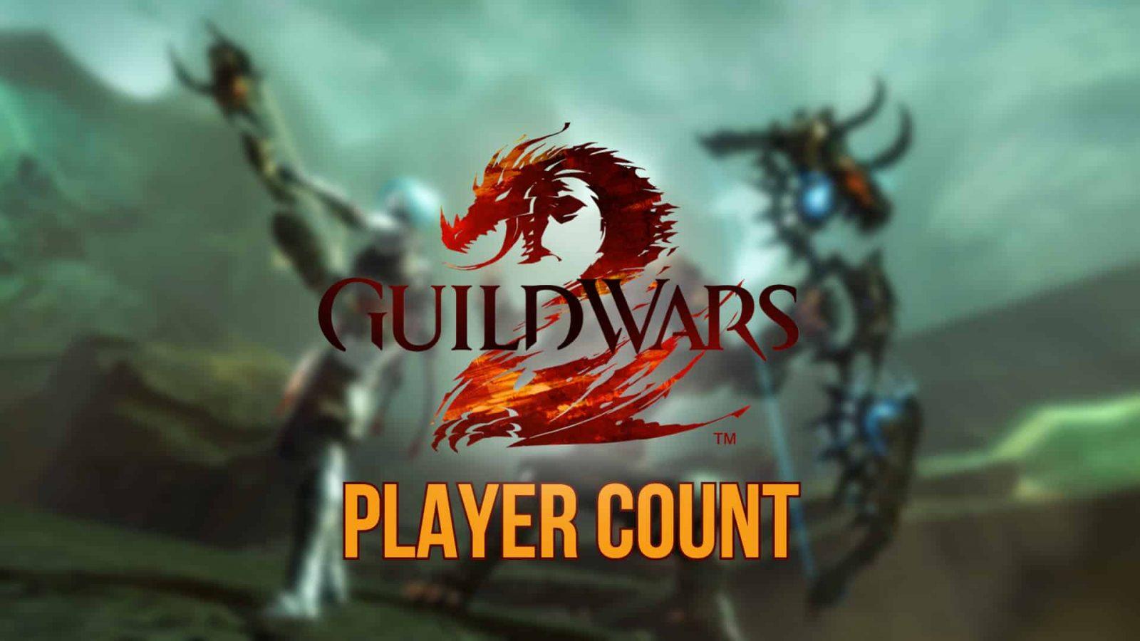 The Guild wars 2 logo on a background with the words player count