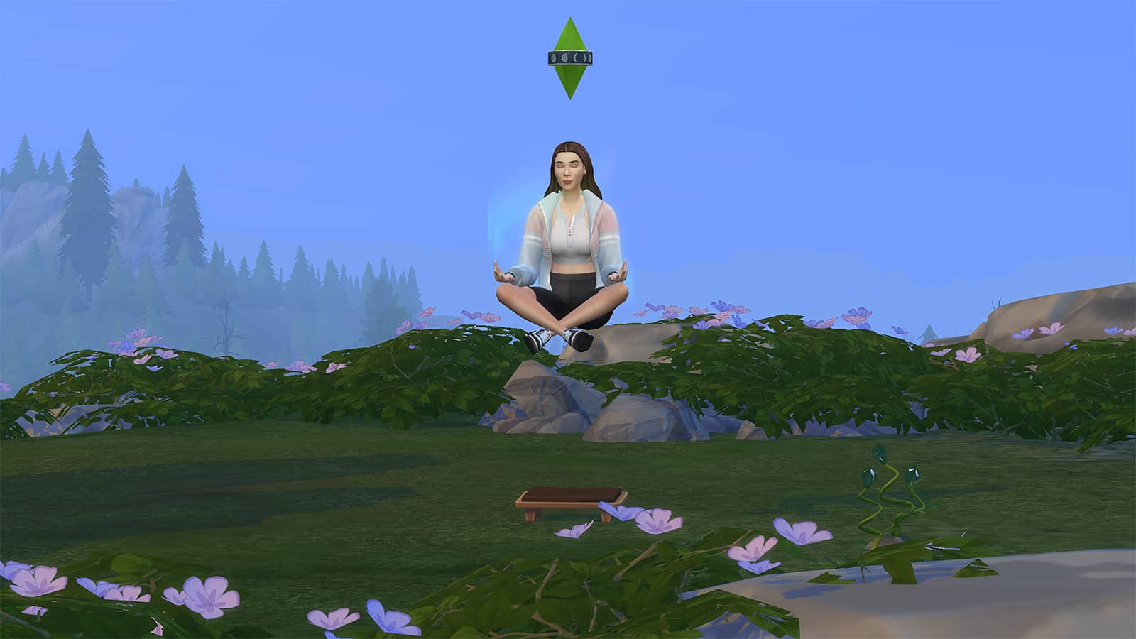 A Sim werewolf meditating in The Sims 4