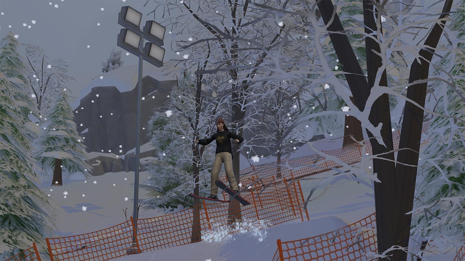 A Sim skiing in Snowy Escape