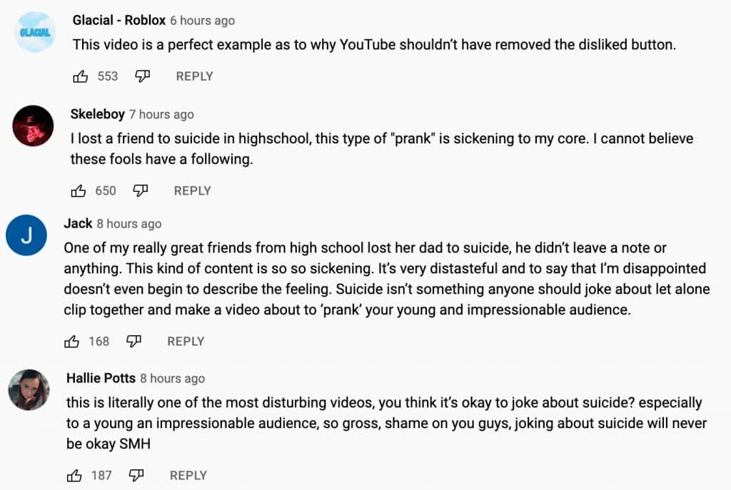 Comments responding to Dobre Twins YouTube video