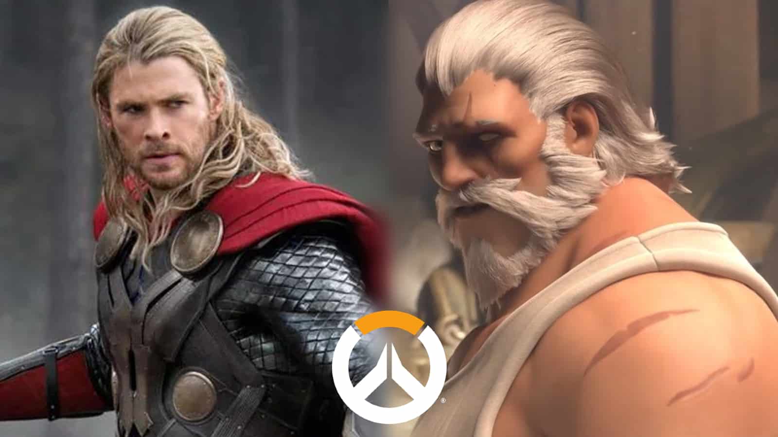 Overwatch Reinhardt next to Christ Hemsworth's Thor from Marvel Avengers