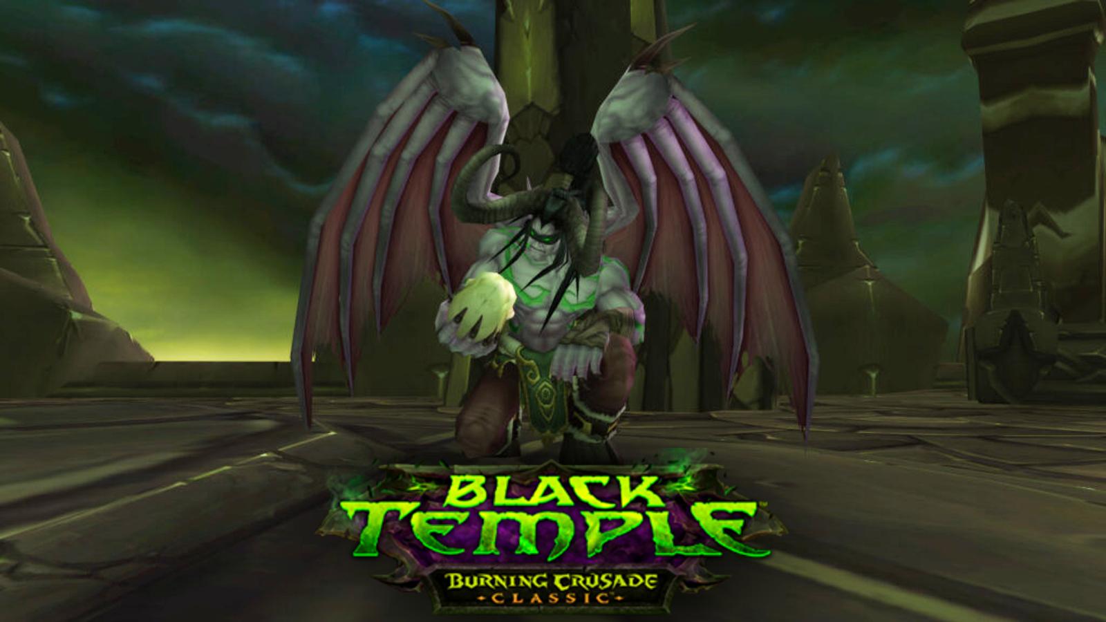 world of warcraft wow tbc classic burning crusade illidan stormrage with black temple logo