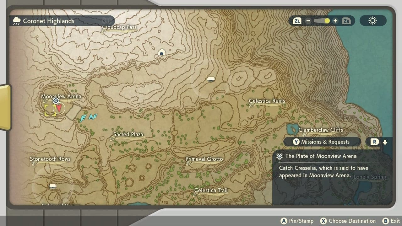 Pokemon Legends Arceus Cresselia map location screenshot