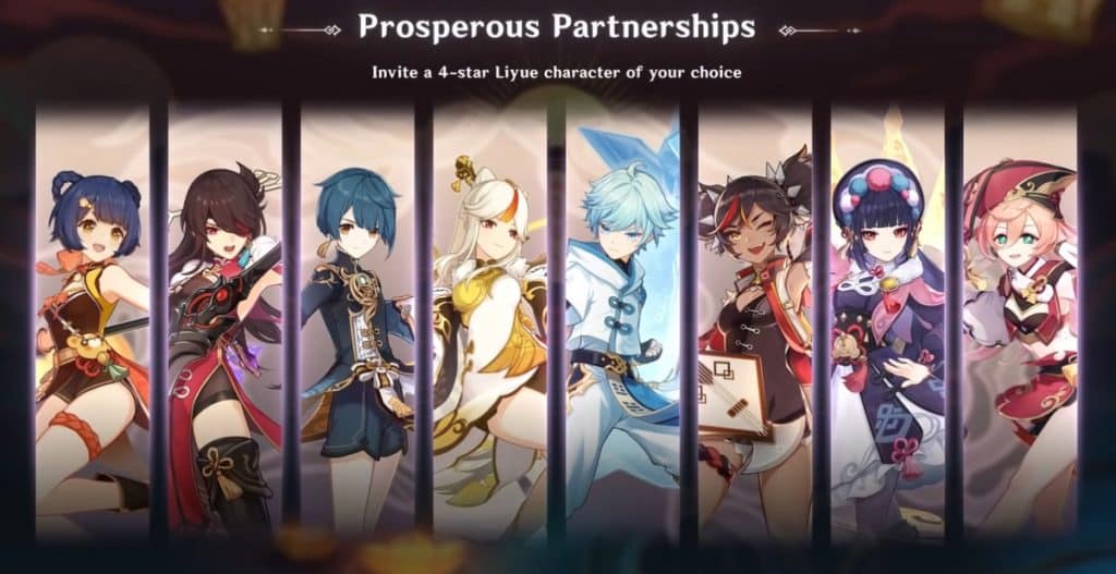 Genshin Impact Prosperous Partnerships free characters event screen