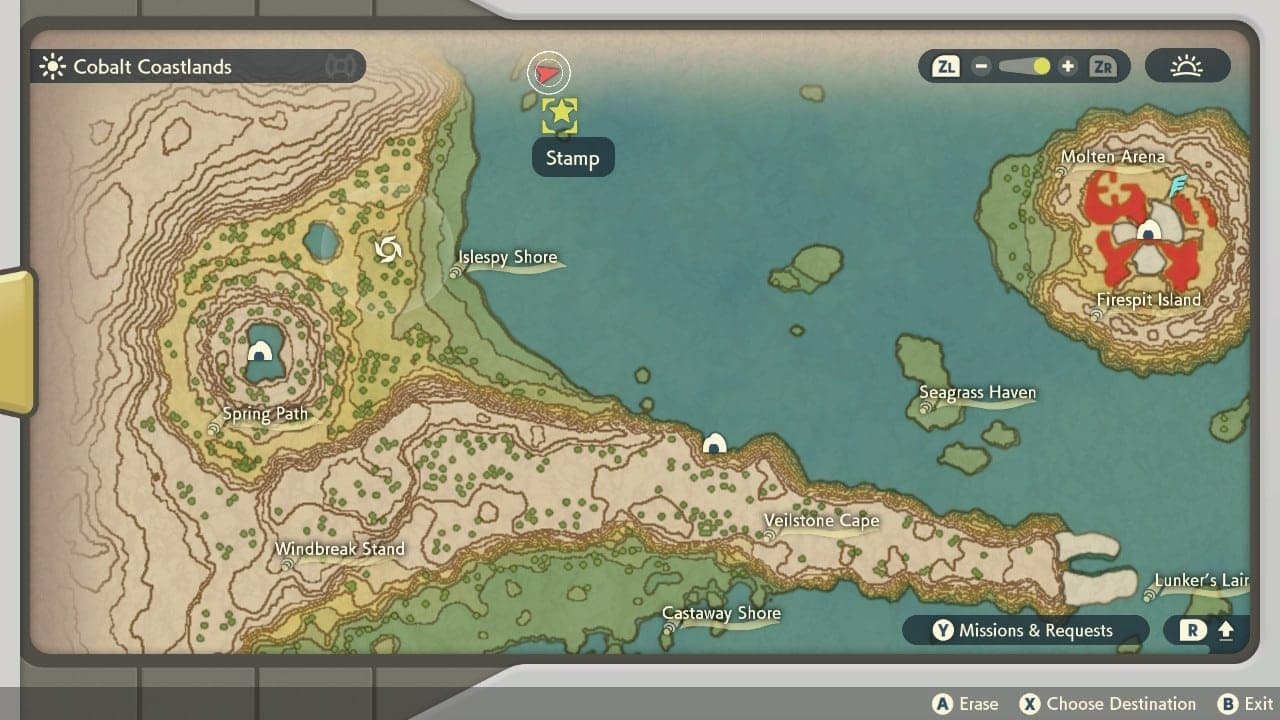 Pokemon Legends Arceus Basculin map location screenshot.