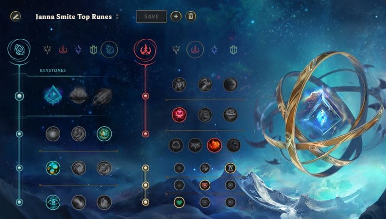 Janna smite top lane rune example with glacial augment in league of legends season 12