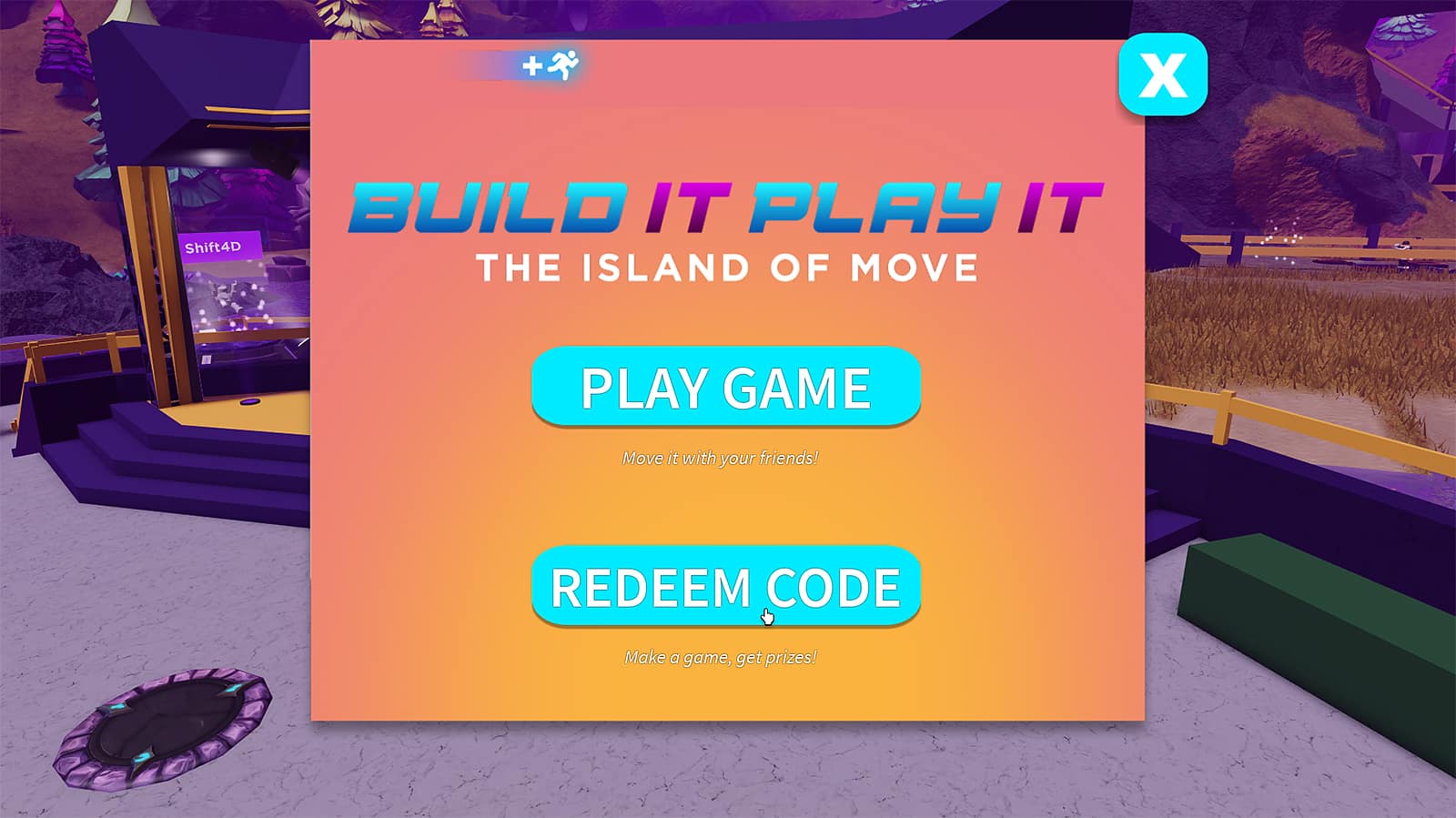 Island of Move's redeem codes screen