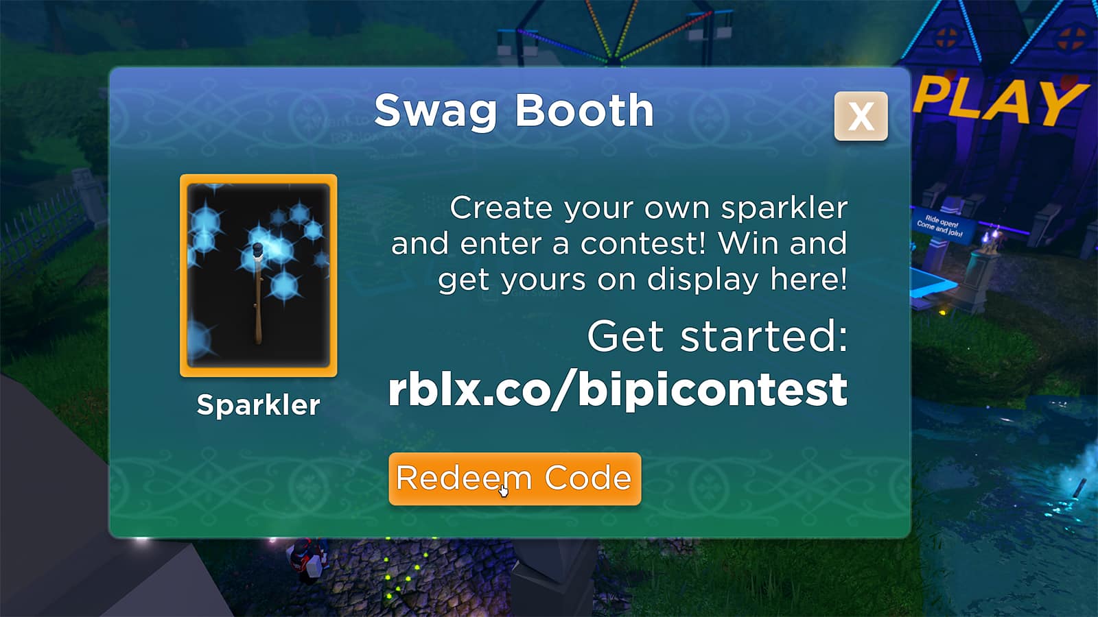 An image of the Swag Booth screen to tát redeem codes in Roblox Mansion of Wonder