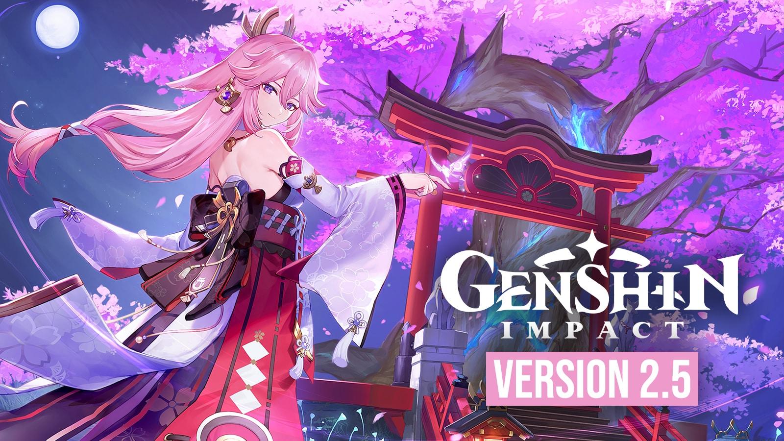 Genshin Impact When the Sakura Bloom promo art with Yae Miko for Version 2.5