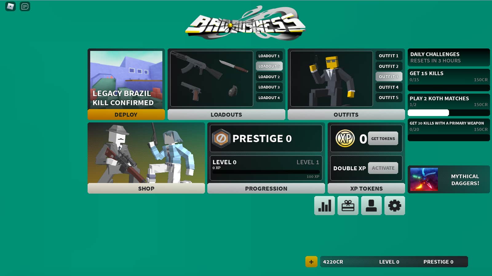The main menu of Bad Business, showing how to redeem a code