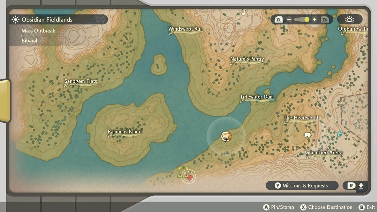 Pokemon Legends Arceus Cherrim map location 1 screenshot.