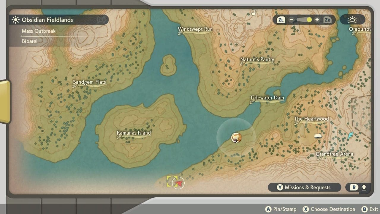 Pokemon Legends Arceus Cherrim map location 2 screenshot.