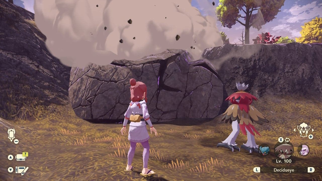Pokemon Legends Arceus smashing rocks screenshot.