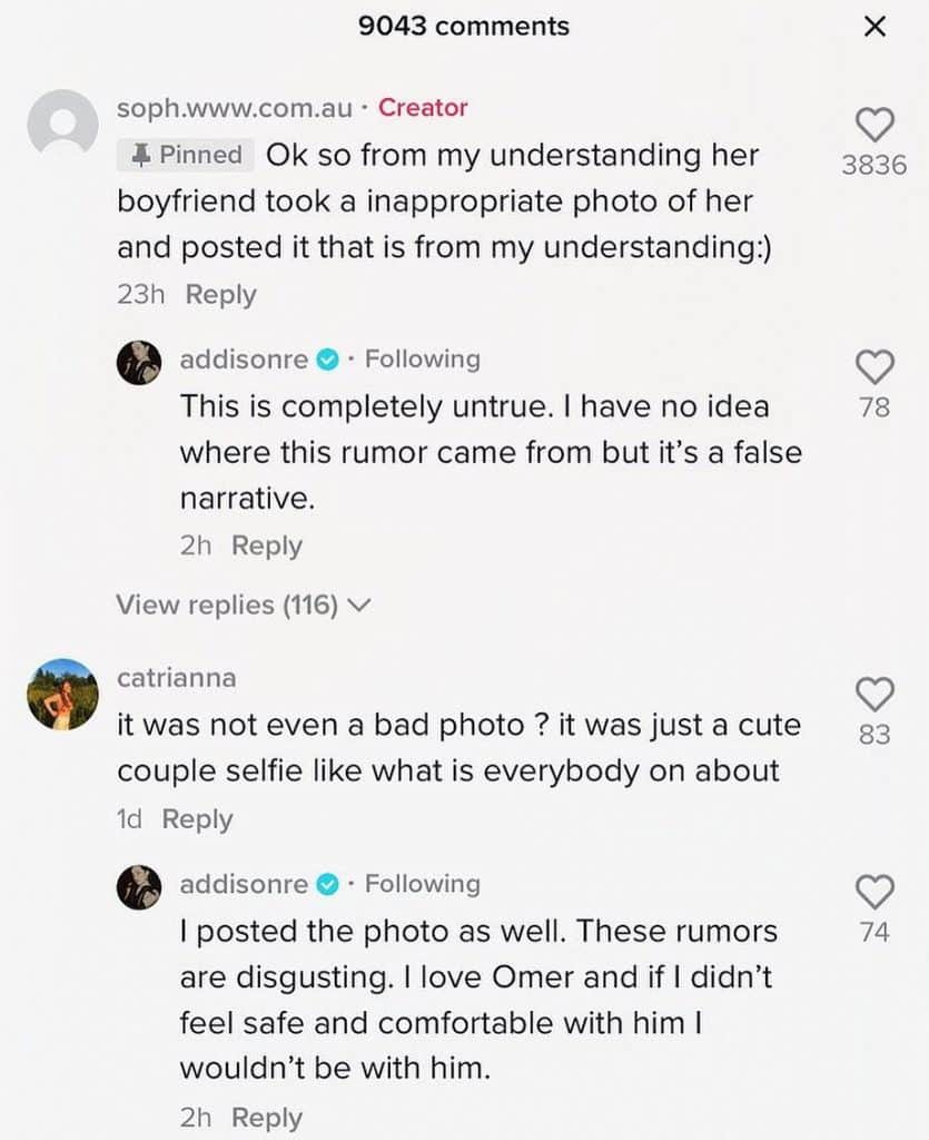 Addison Rae replies to TikTok comments