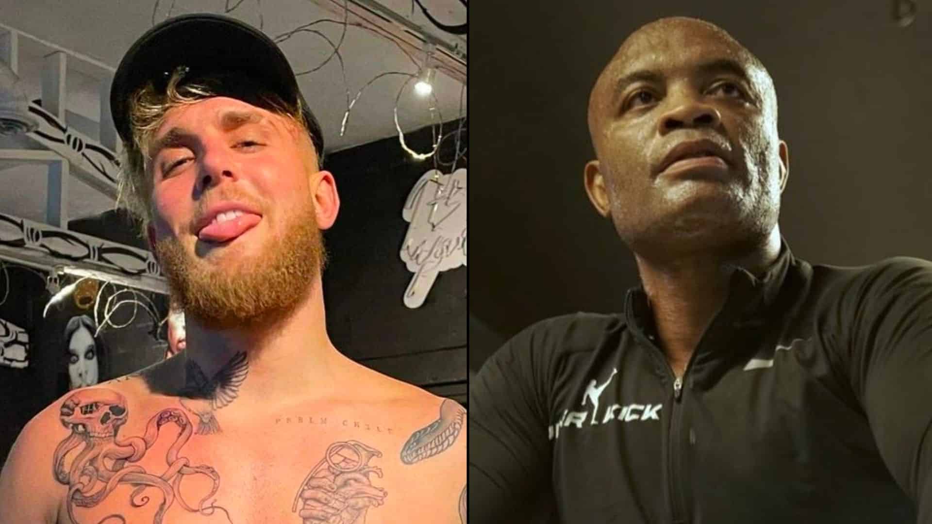 Jake Paul and Anderson Silva in the gym side-by-side